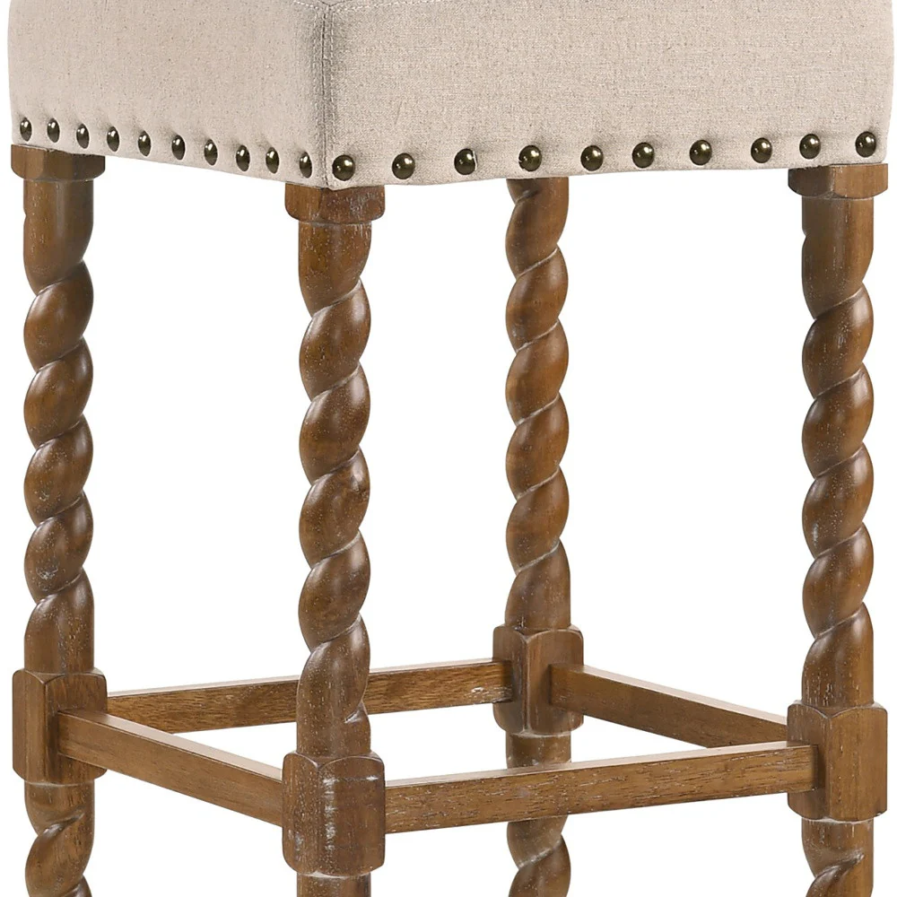 30" Cream And Natural Backless Bar Height Chair With Footrest By Homeroots - Image 4