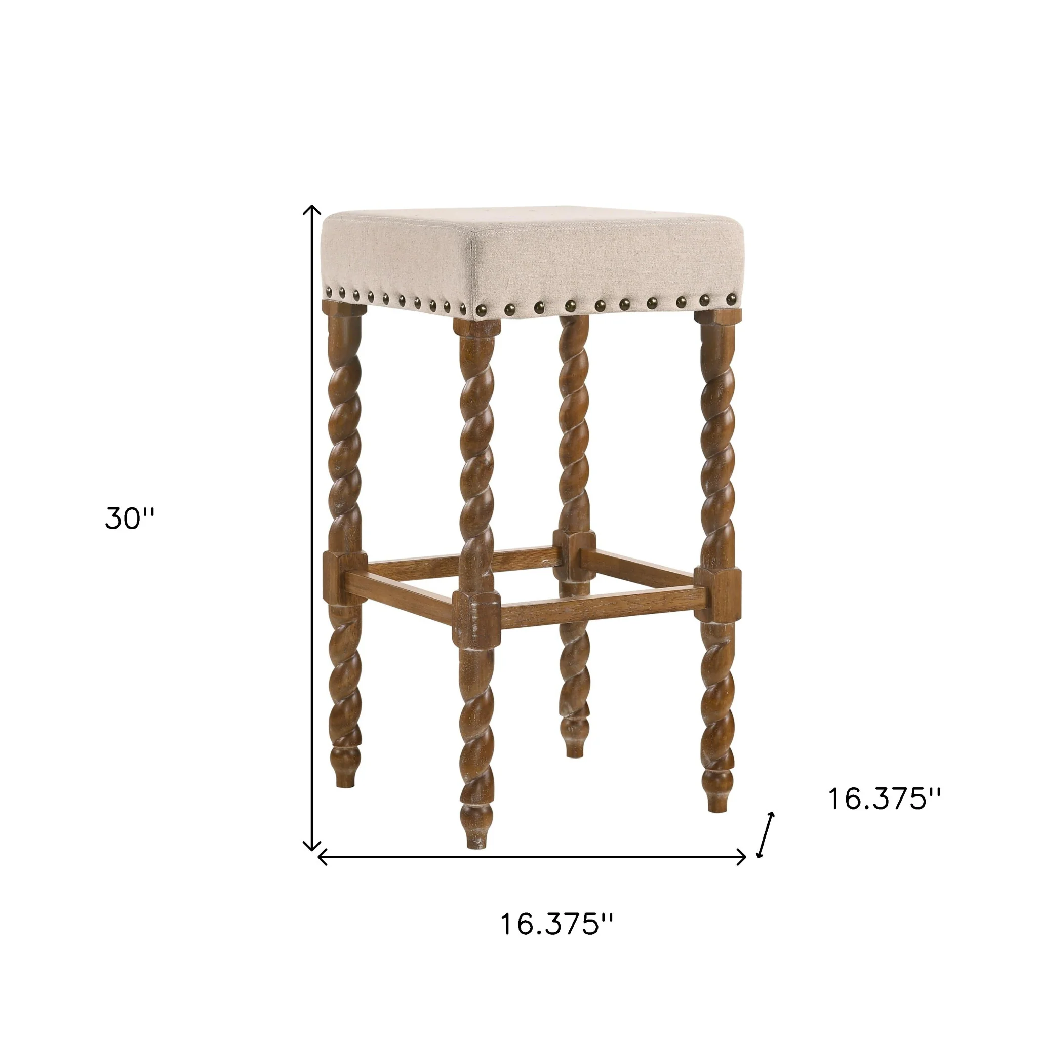 30" Cream And Natural Backless Bar Height Chair With Footrest By Homeroots - Image 5