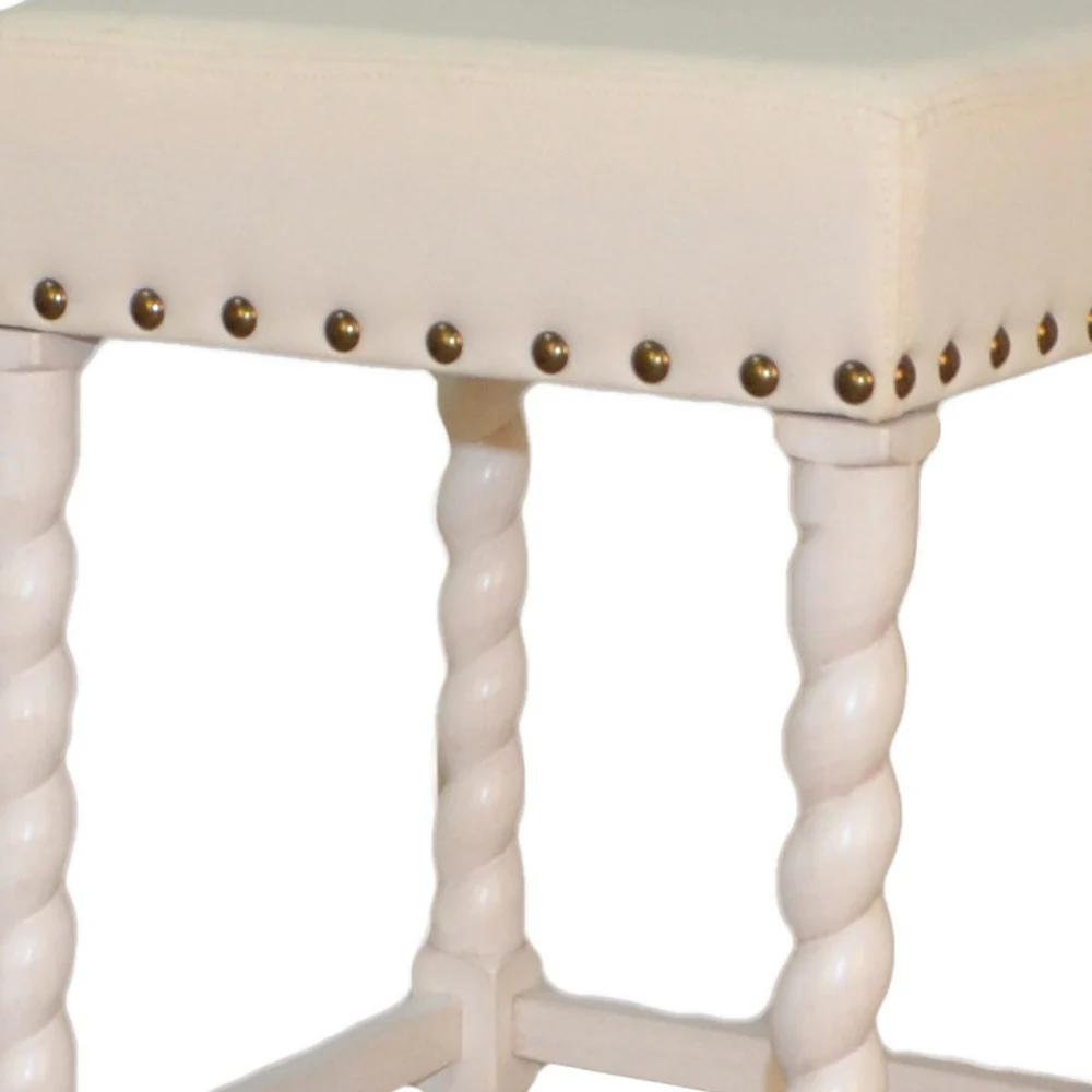 30" Cream Faux Leather And Solid Wood Backless Bar Height Chair With Footrest By Homeroots - Image 3