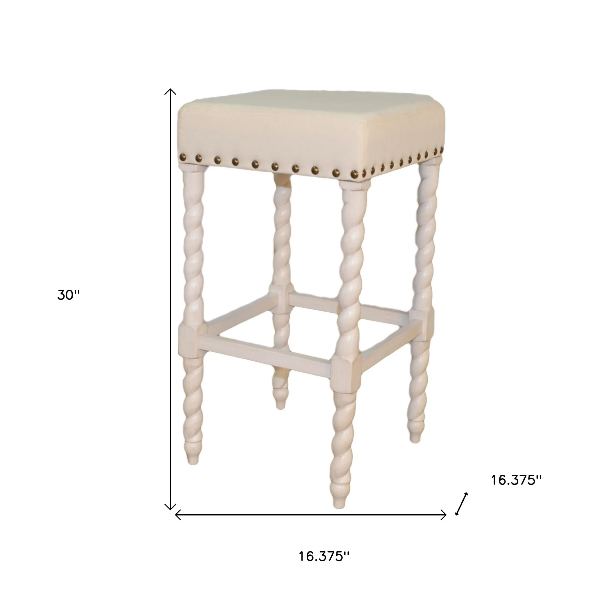 30" Cream Faux Leather And Solid Wood Backless Bar Height Chair With Footrest By Homeroots - Image 5