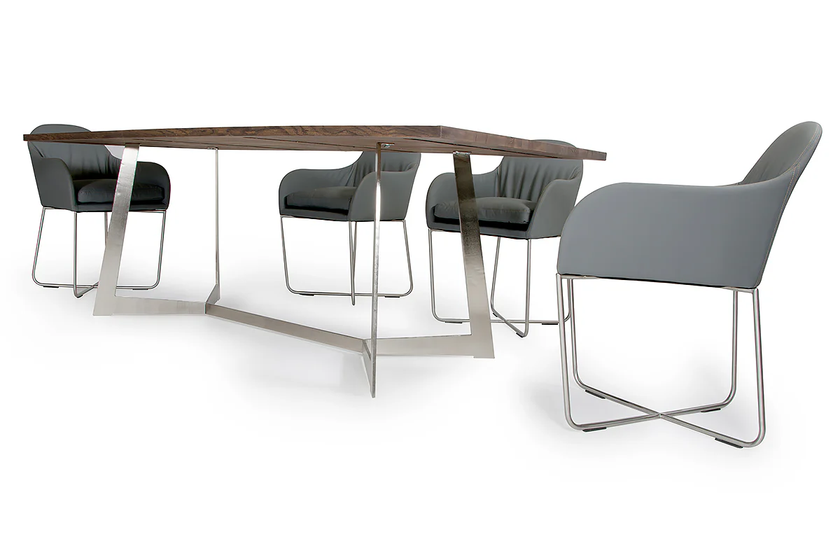 30' Dark Aged Oak Wood Veneer And Steel Dining Table By Homeroots - Image 2