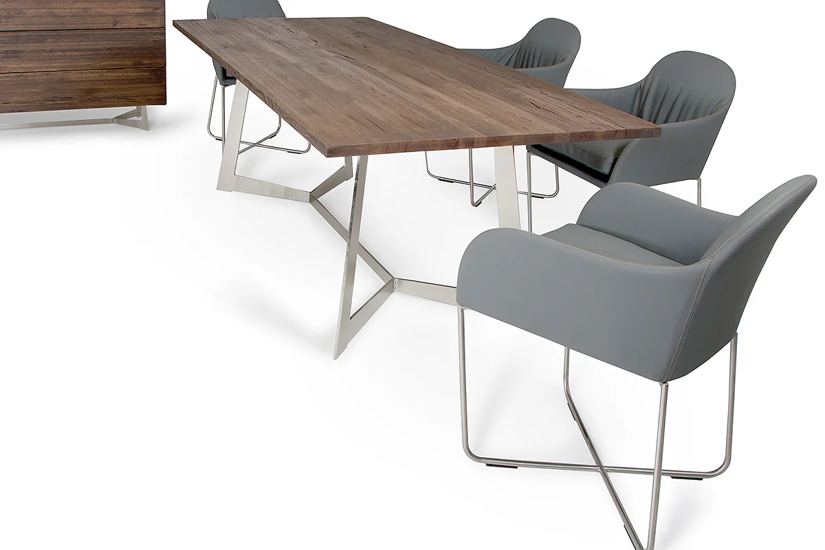 30' Dark Aged Oak Wood Veneer And Steel Dining Table By Homeroots - Image 3