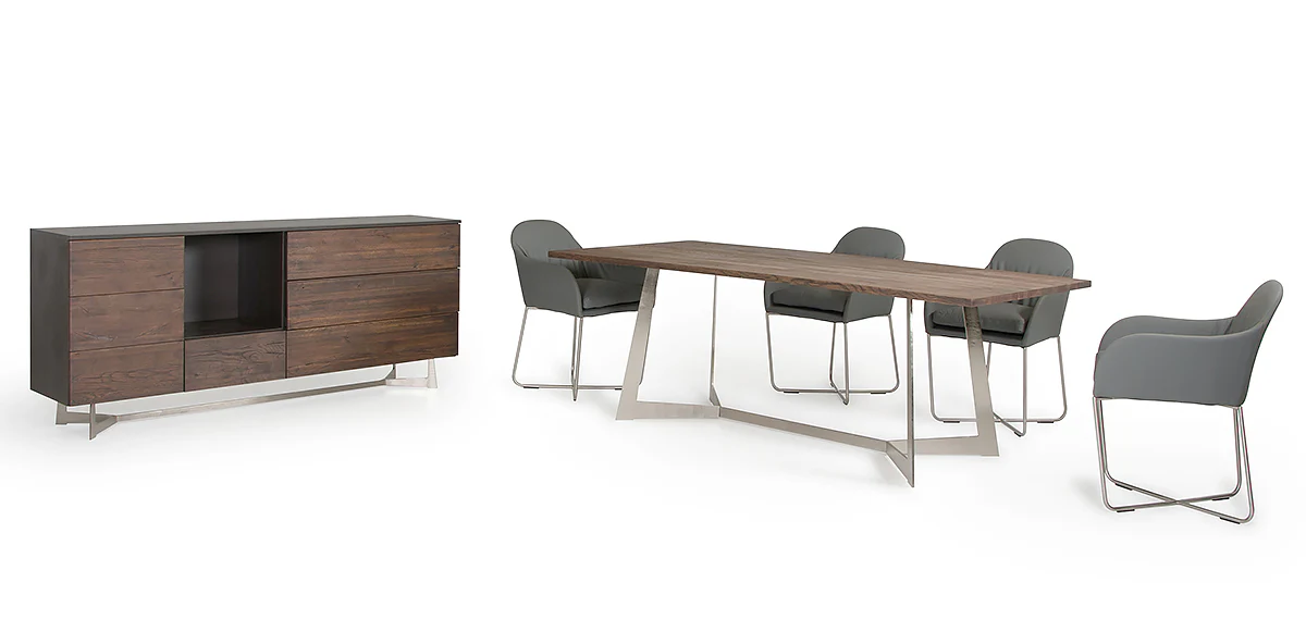 30' Dark Aged Oak Wood Veneer And Steel Dining Table By Homeroots - Image 4