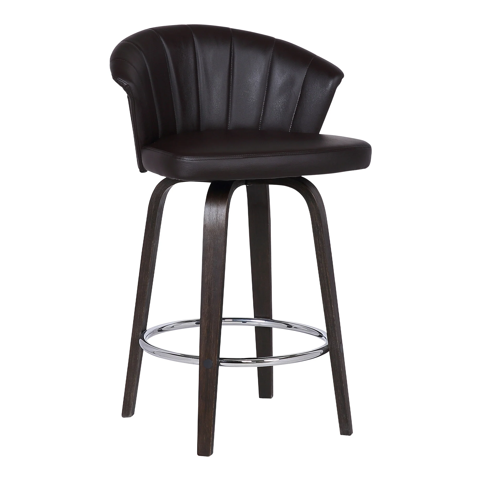 30" Dark Brown Faux Leather and Rustic Wood Back Swivel Bar Stool By Homeroots - Image 2