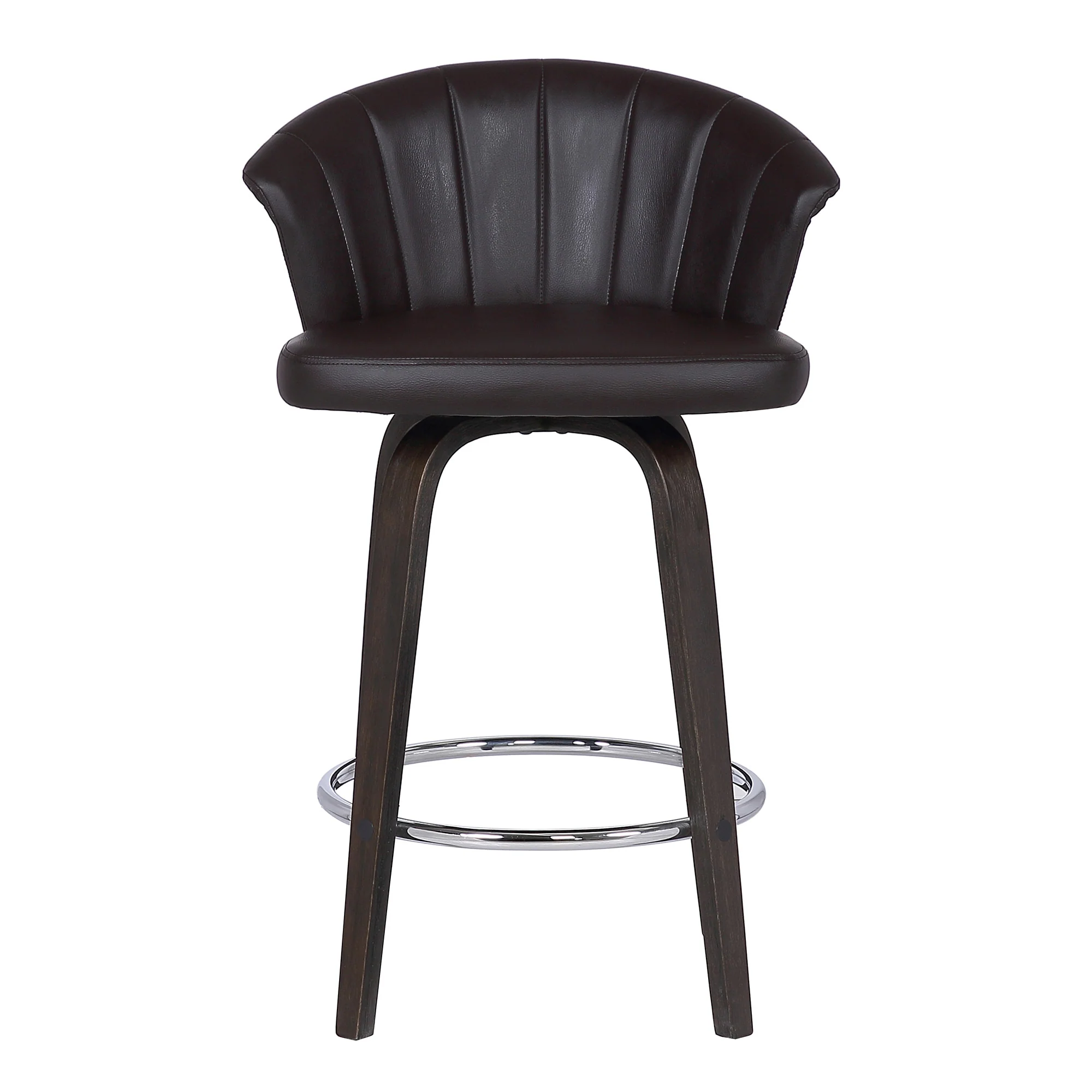 30" Dark Brown Faux Leather and Rustic Wood Back Swivel Bar Stool By Homeroots - Image 3