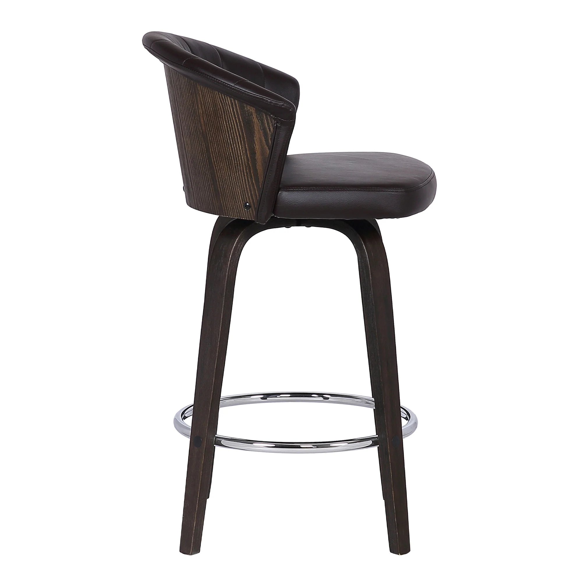 30" Dark Brown Faux Leather and Rustic Wood Back Swivel Bar Stool By Homeroots - Image 4