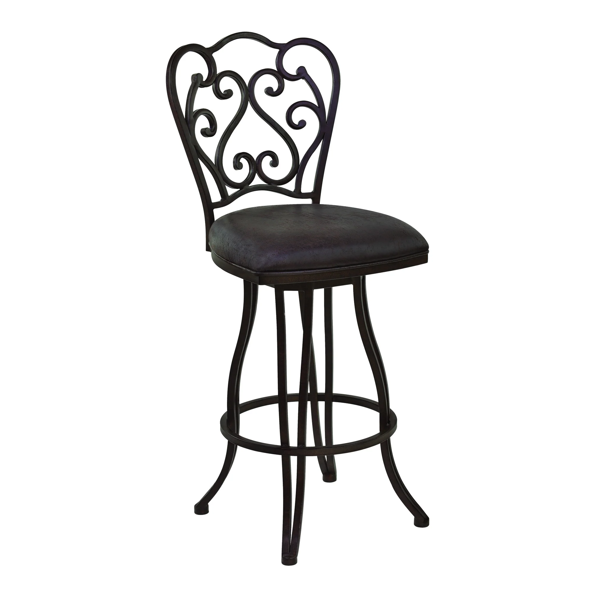 30" Dark Espresso Scroll Back Metal Swivel Bar Stool By Homeroots - Image 2