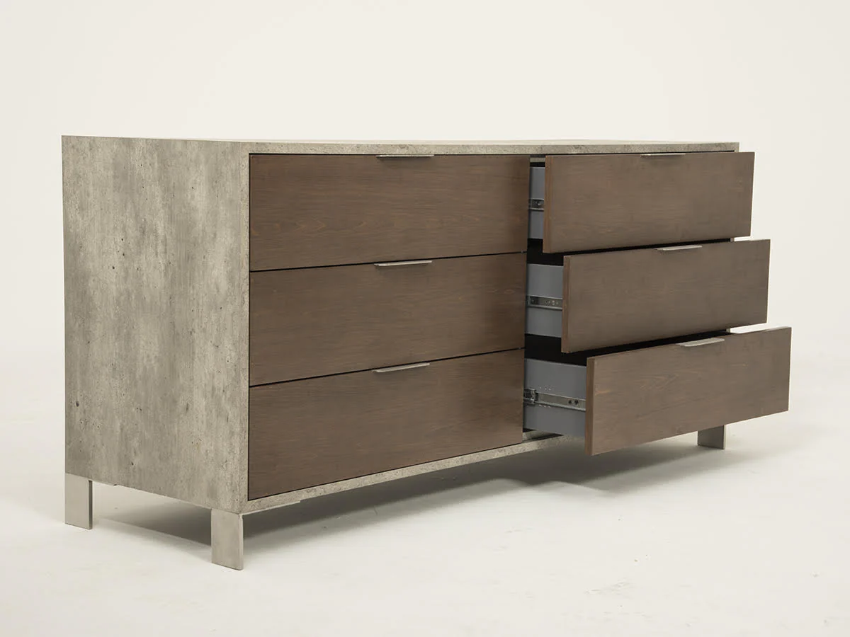 30' Dark Walnut Veneer Steel And Concrete Dresser With 6 Drawers By Homeroots - Image 2