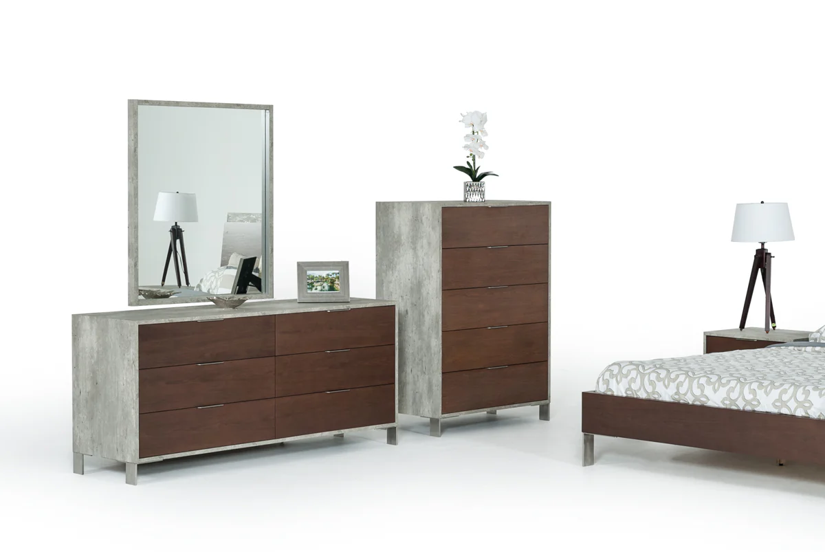 30' Dark Walnut Veneer Steel And Concrete Dresser With 6 Drawers By Homeroots - Image 4