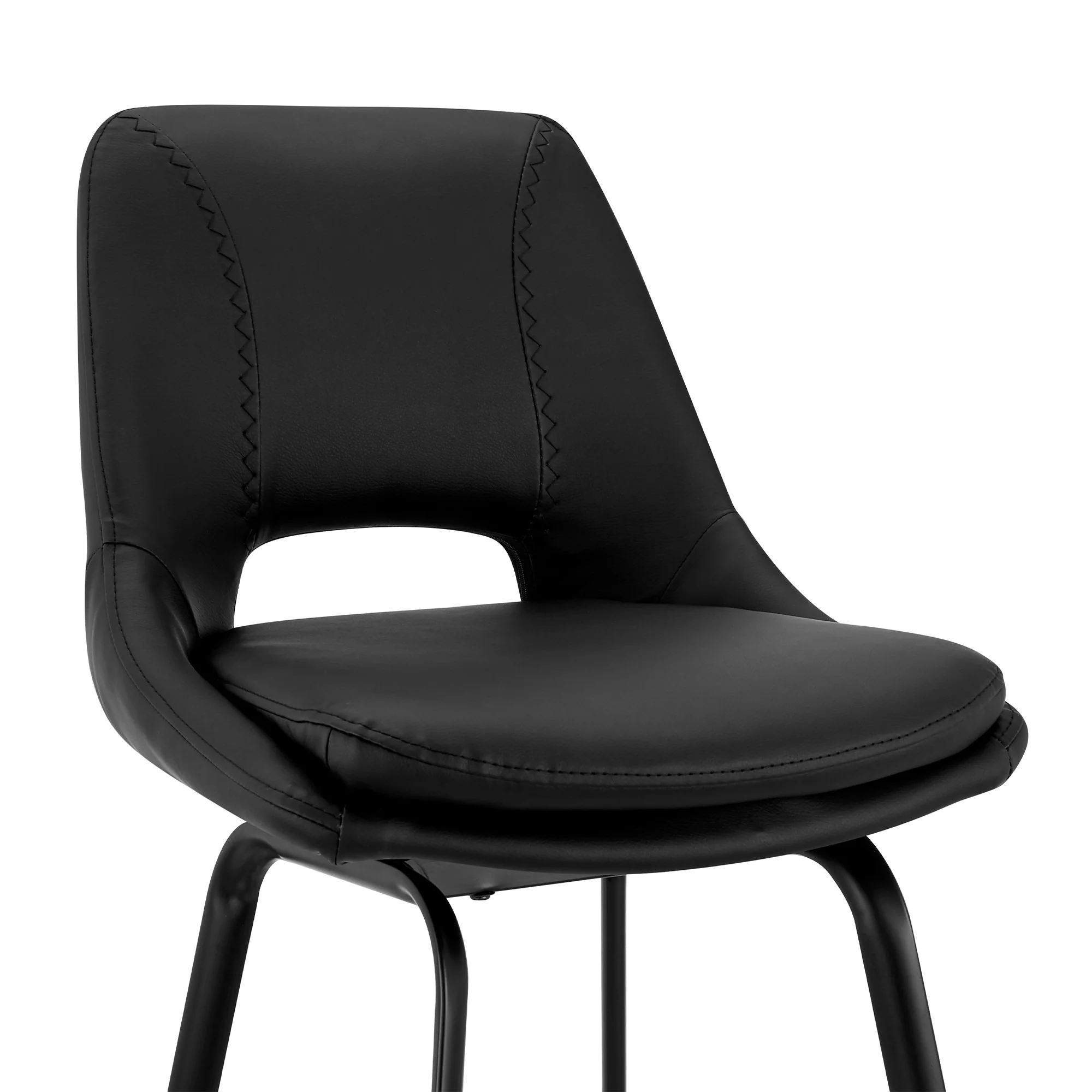 30" Elegant Black Faux Leather and Black Metal Armless Swivel Bar Stool By Homeroots - Image 7