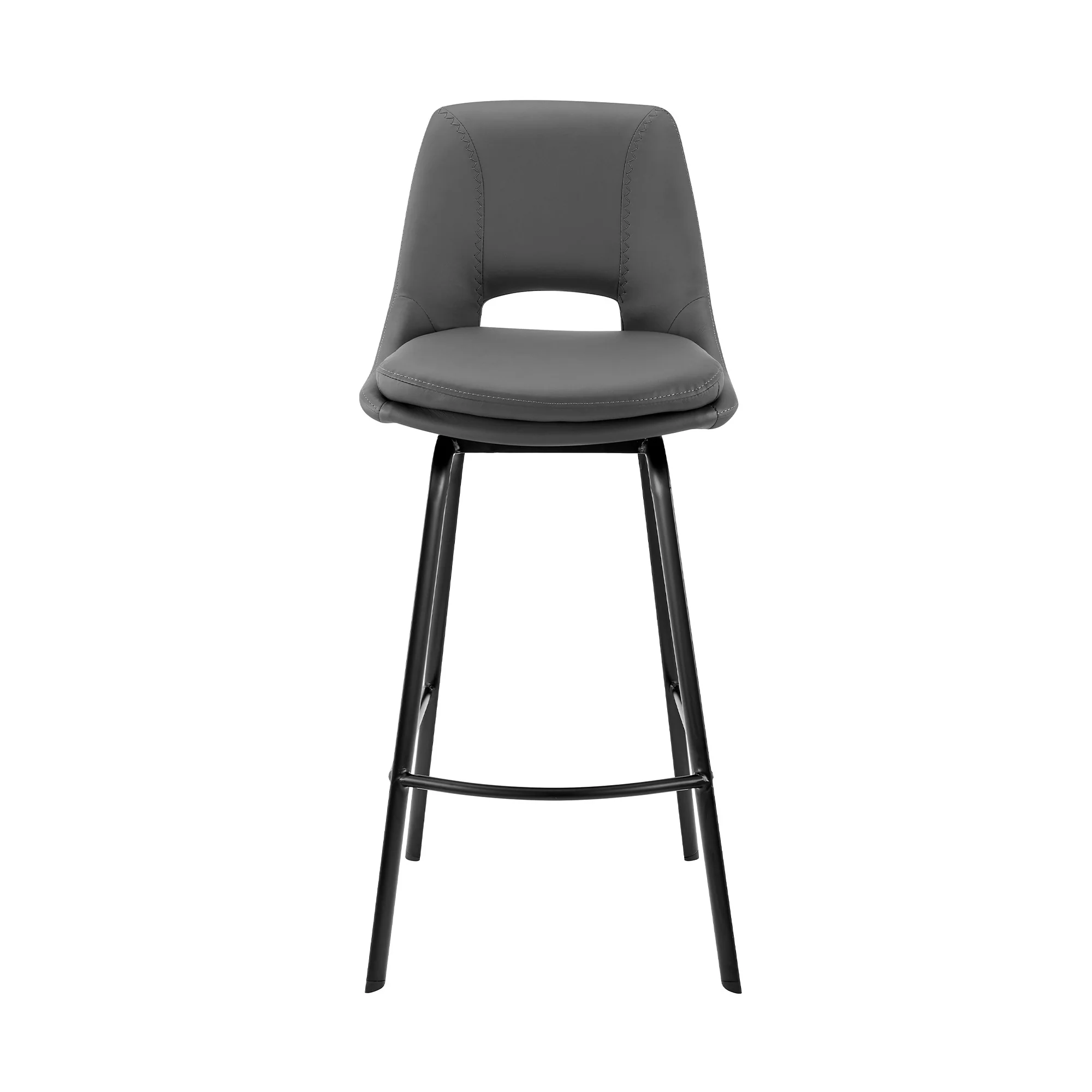 30" Elegant Grey Faux Leather and Black Metal Armless Swivel Bar Stool By Homeroots - Image 3