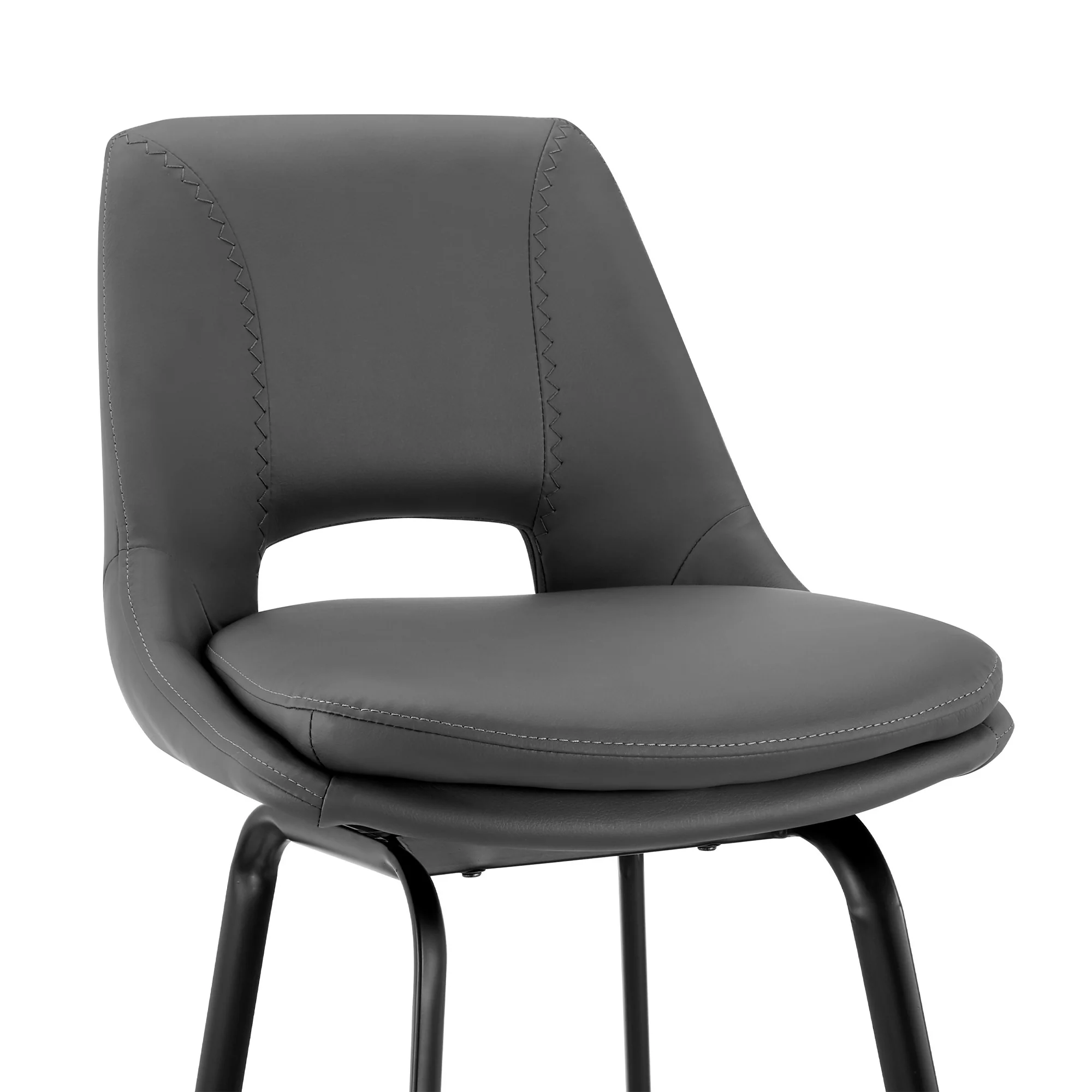 30" Elegant Grey Faux Leather and Black Metal Armless Swivel Bar Stool By Homeroots - Image 7