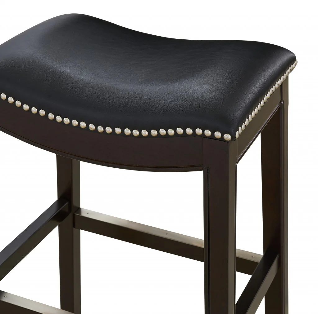 30" Espresso and Black Saddle Style Counter Height Bar Stool By Homeroots - Image 2