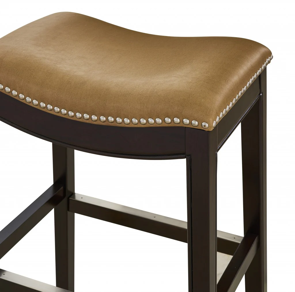 30" Espresso and Carmel Saddle Style Counter Height Bar Stool By Homeroots - Image 2