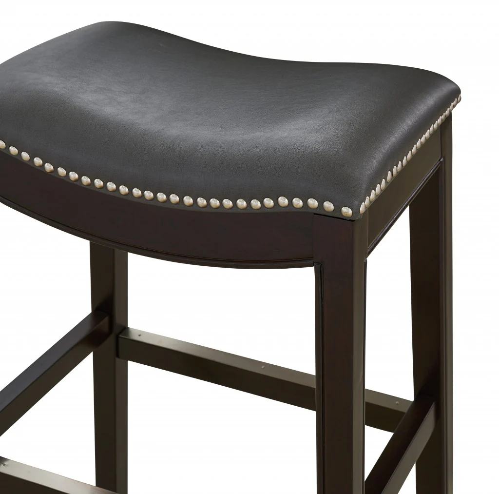 30" Espresso and Gray Saddle Style Counter Height Bar Stool By Homeroots - Image 2