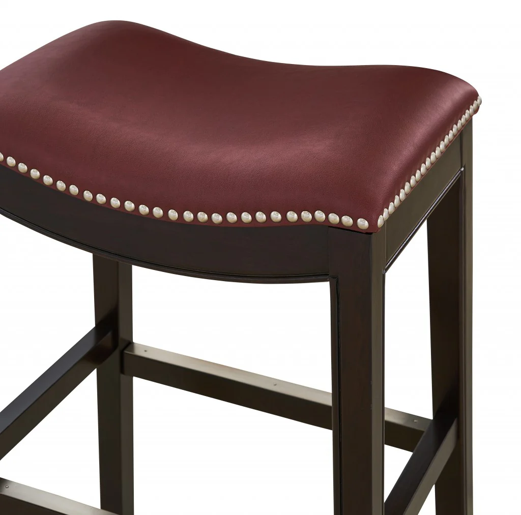 30" Espresso and Red Saddle Style Counter Height Bar Stool By Homeroots - Image 2