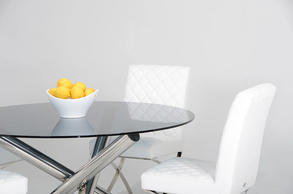 30" Glass And Steel Round Dining Table By Homeroots - Image 3