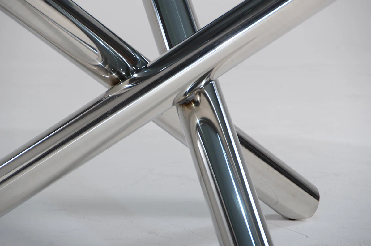30" Glass And Steel Round Dining Table By Homeroots - Image 4