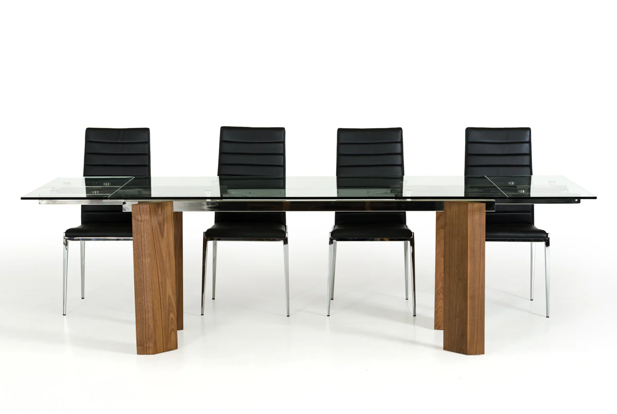 30' Glass Wood And Aluminum Extendable Dining Table By Homeroots - Image 3