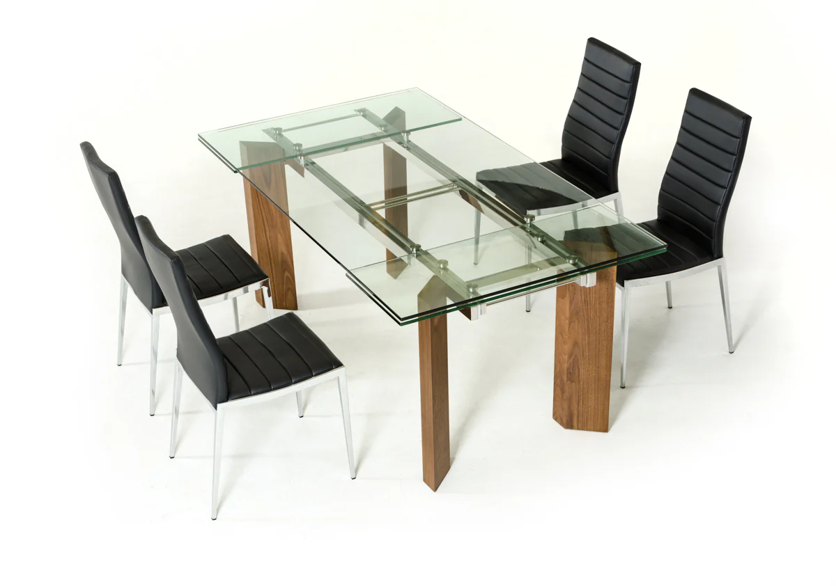 30' Glass Wood And Aluminum Extendable Dining Table By Homeroots - Image 4