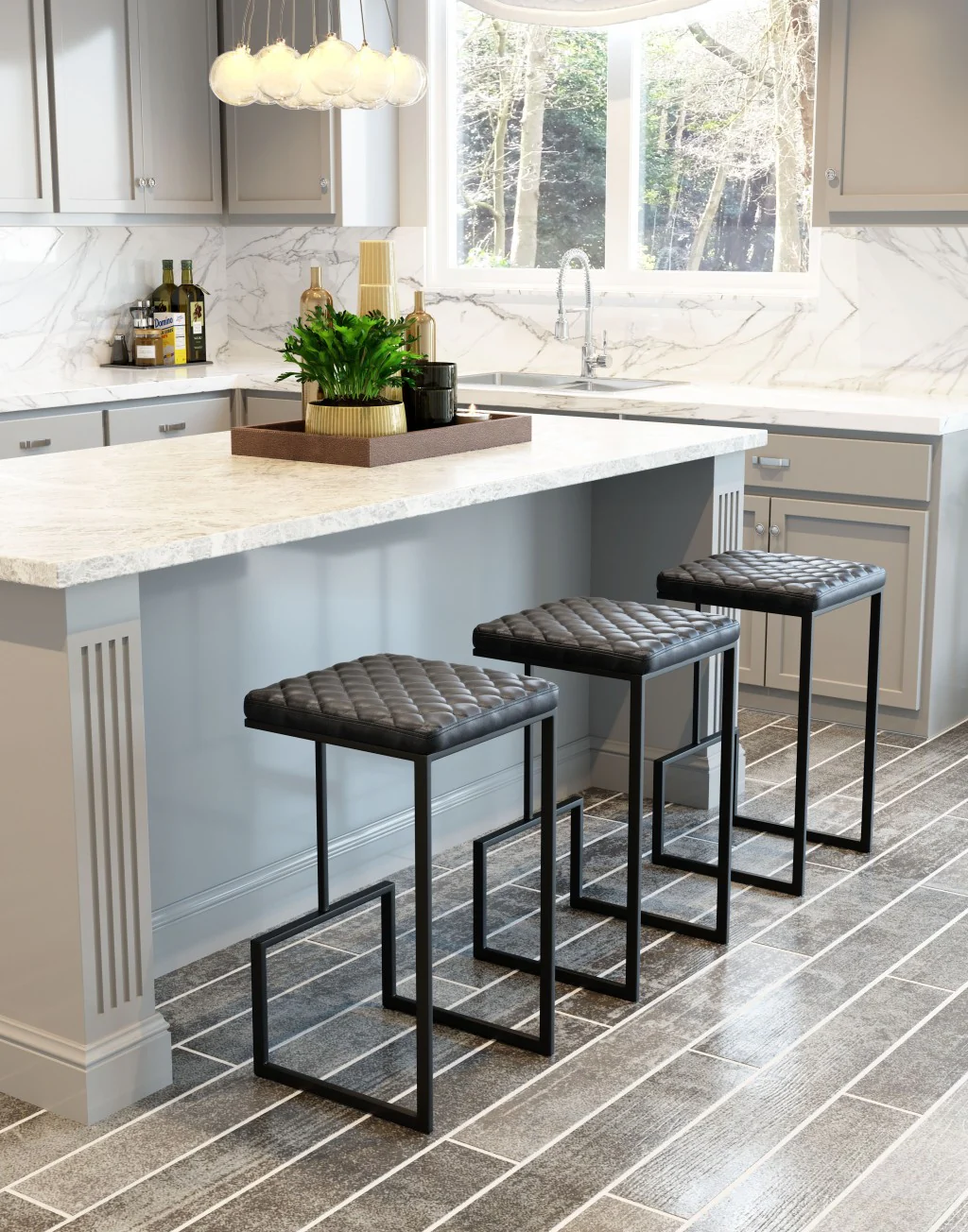 30" Gray And Black Steel Backless Bar Height Chair With Footrest By Homeroots - Image 7