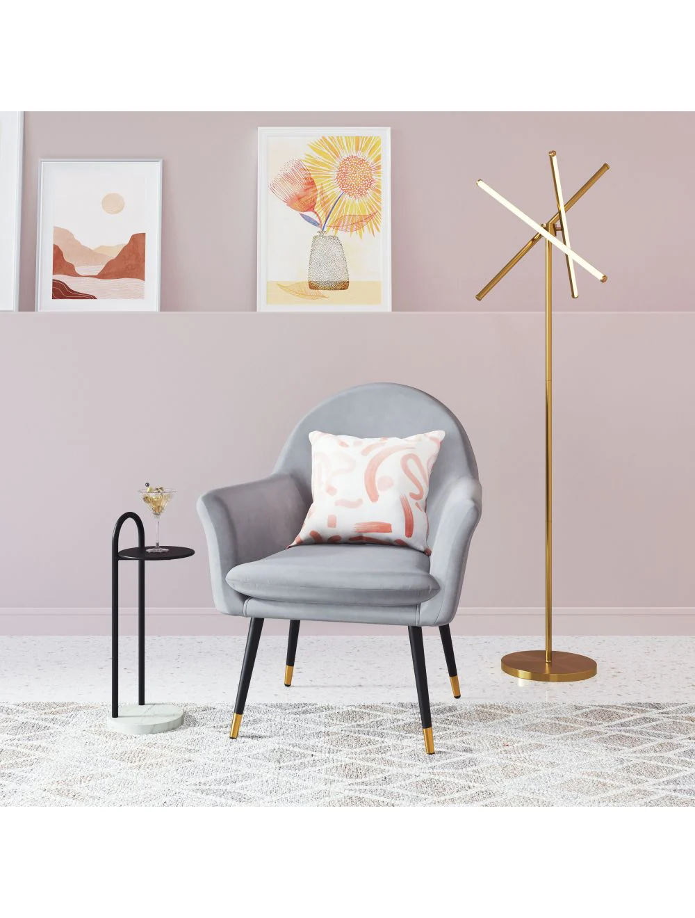 30" Gray And Gold Velvet Arm Chair By Homeroots - Image 7
