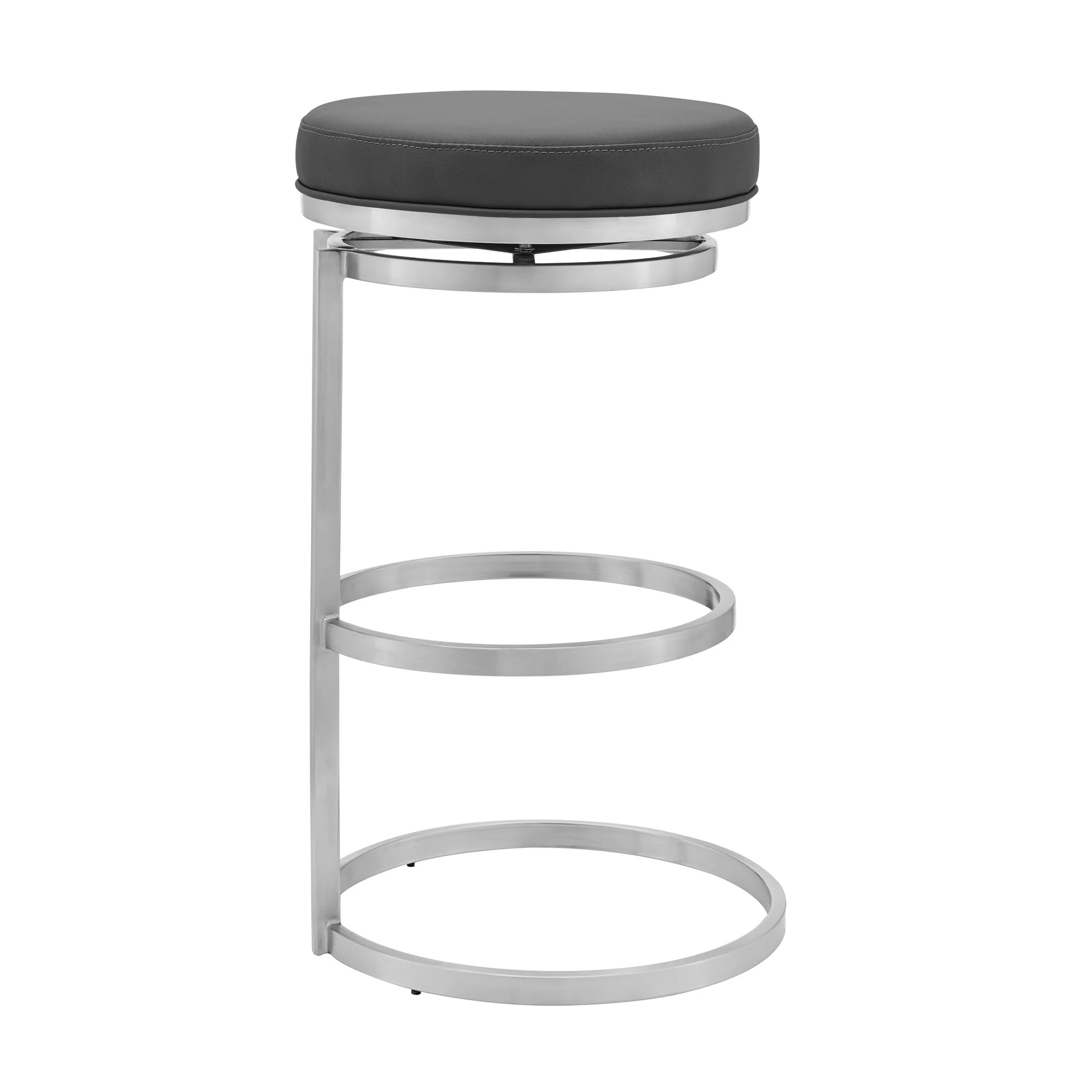 30" Gray Faux Leather And Iron Swivel Backless Bar Height Chair By Homeroots - Image 3