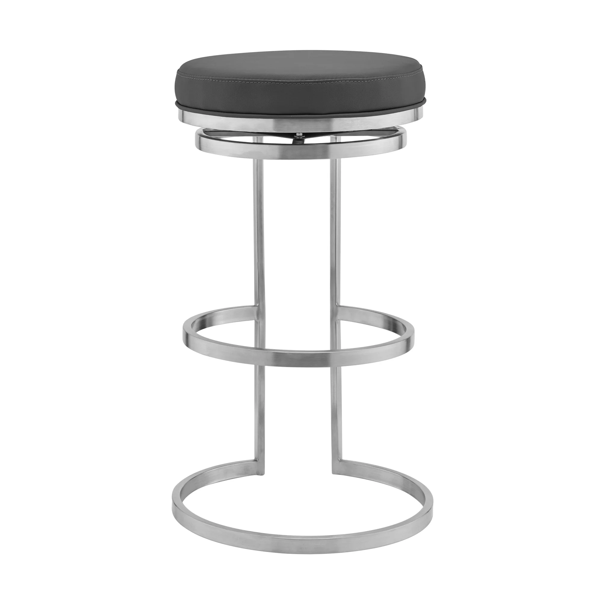 30" Gray Faux Leather And Iron Swivel Backless Bar Height Chair By Homeroots - Image 4