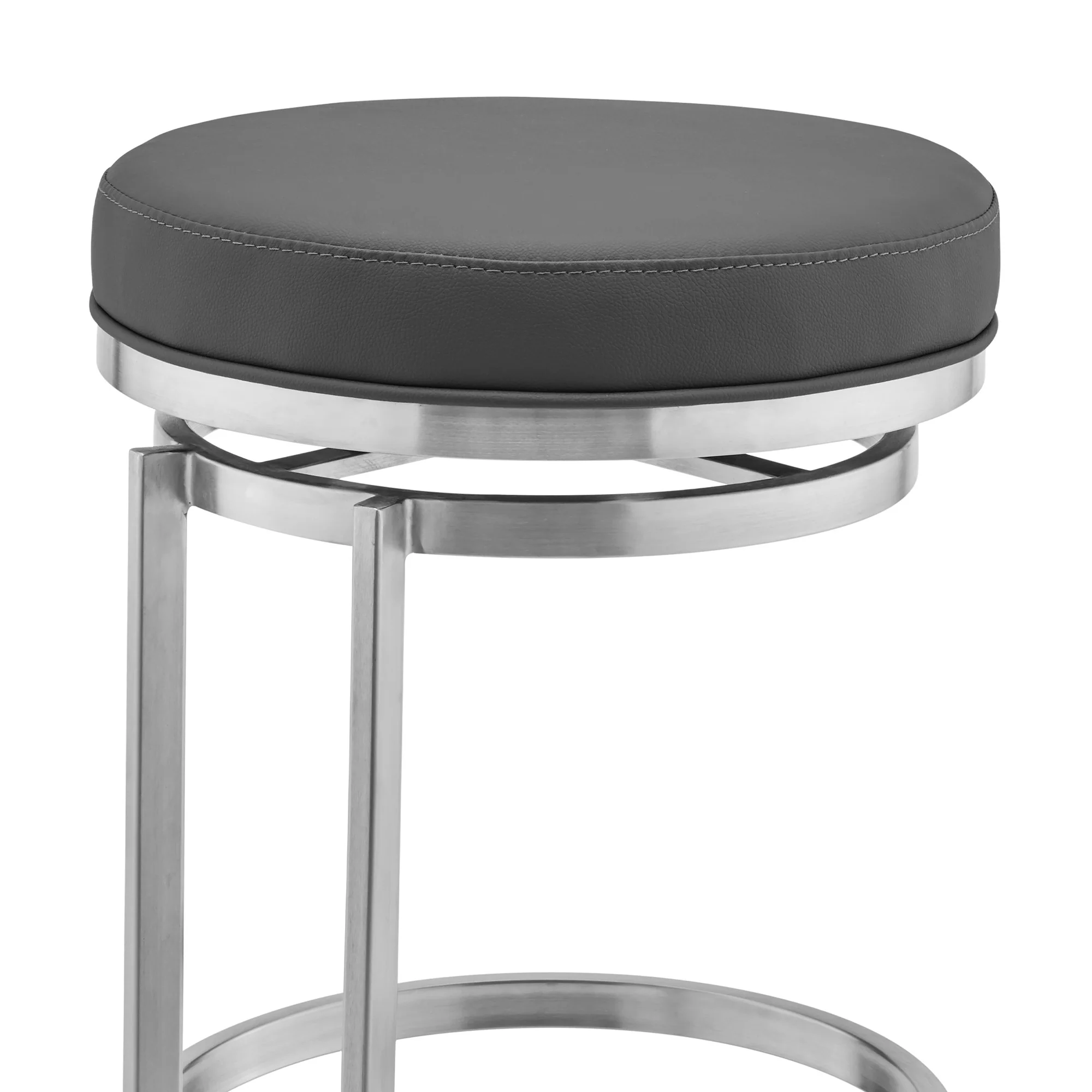 30" Gray Faux Leather And Iron Swivel Backless Bar Height Chair By Homeroots - Image 7