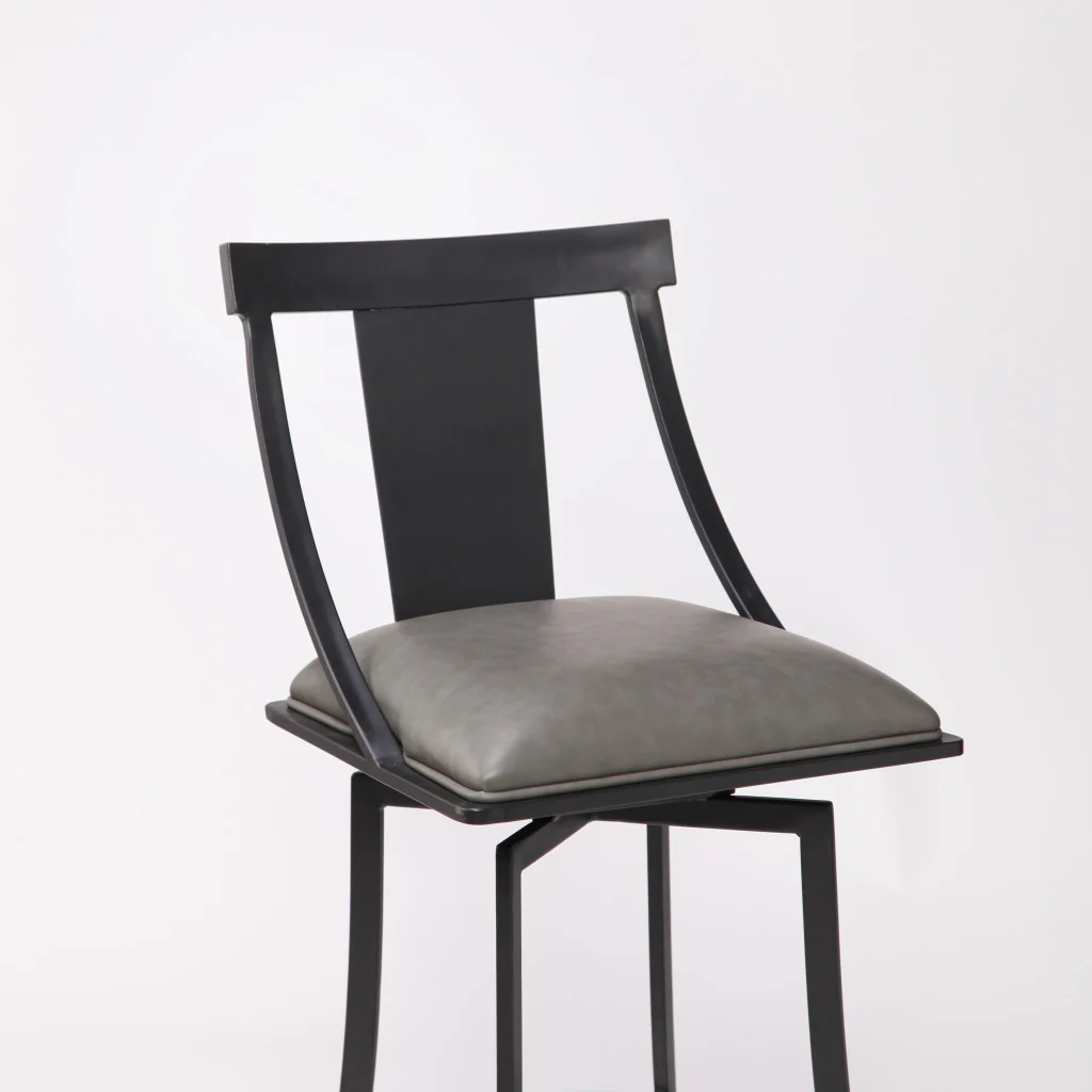 30" Gray Faux Leather and Metal Square Seat Swivel Bar Stool By Homeroots - Image 2