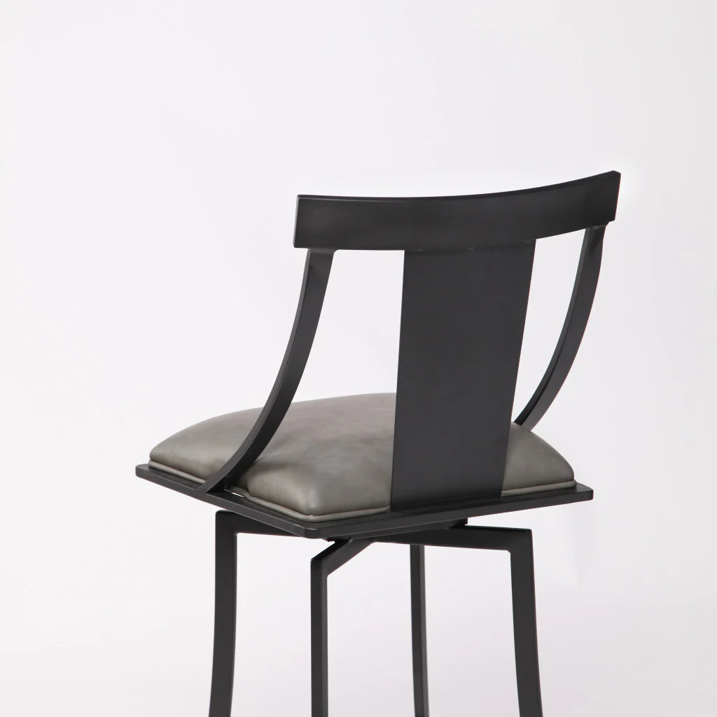 30" Gray Faux Leather and Metal Square Seat Swivel Bar Stool By Homeroots - Image 4