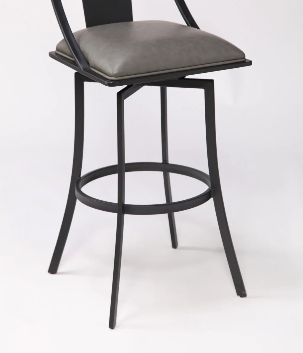 30" Gray Faux Leather and Metal Square Seat Swivel Bar Stool By Homeroots - Image 6