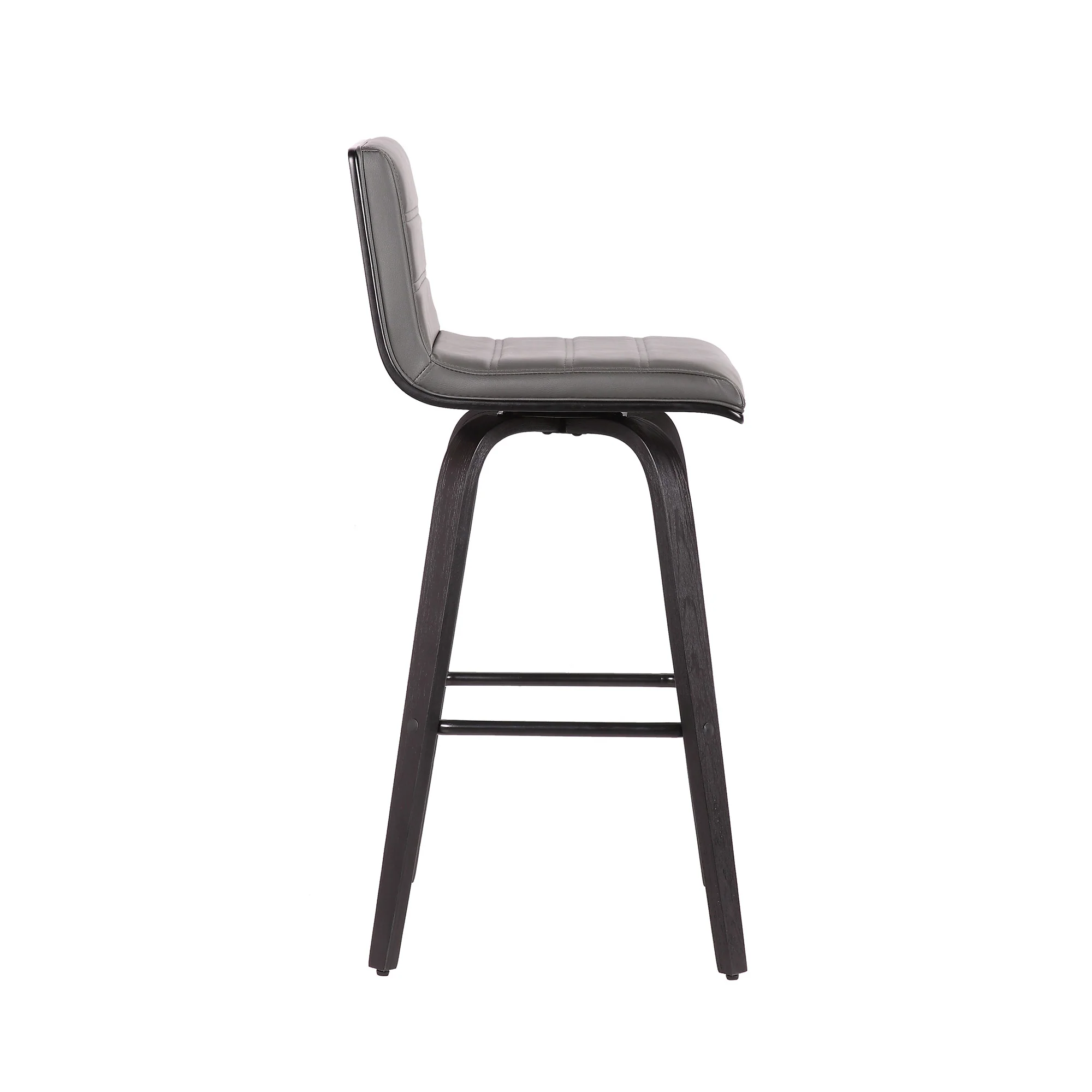 30” Gray Faux Leather Black Wooden Swivel Bar Stool By Homeroots - Image 4