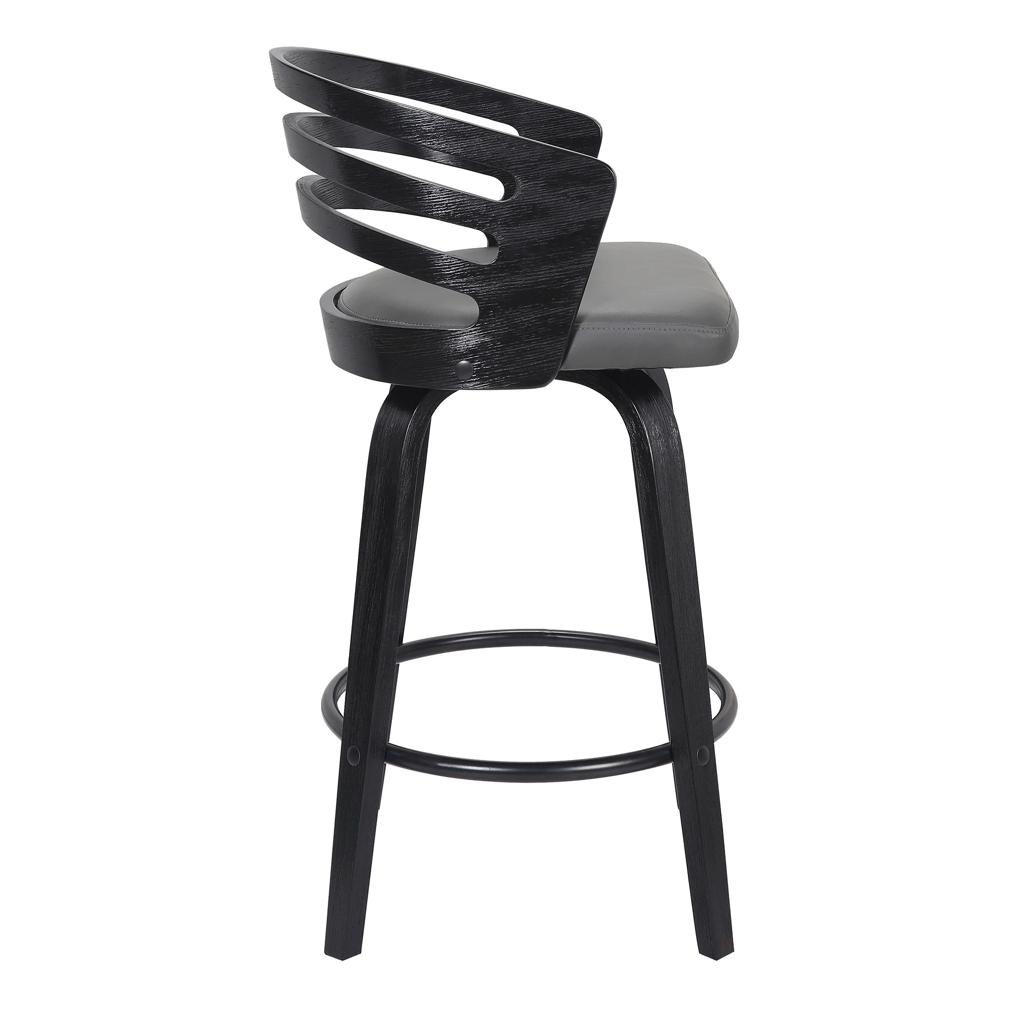30” Gray Modern Faux Leather Swivel Bar Stool By Homeroots - Image 3
