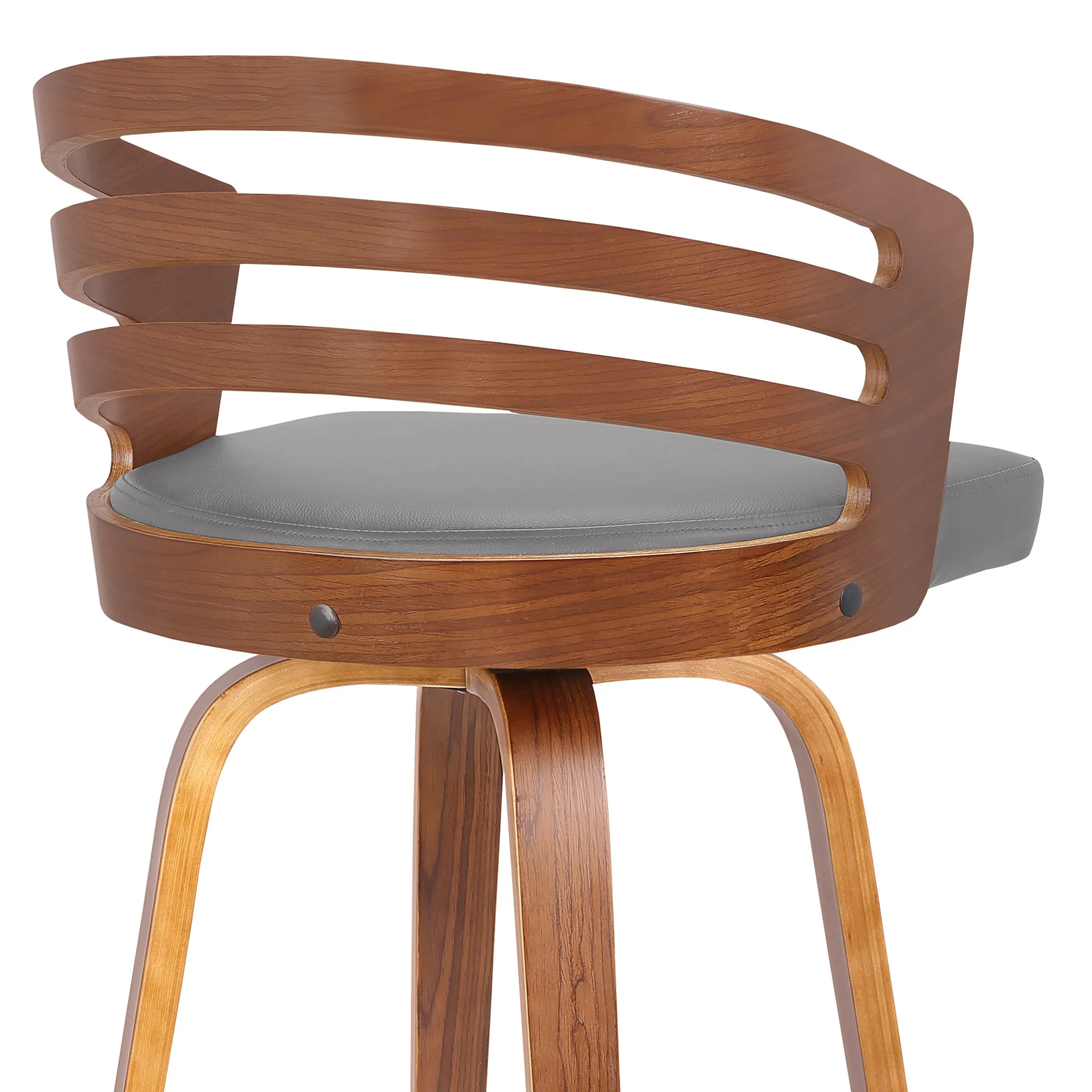 30” Gray Modern Faux Leather & Walnut Wood Swivel Bar Stool By Homeroots - Image 6