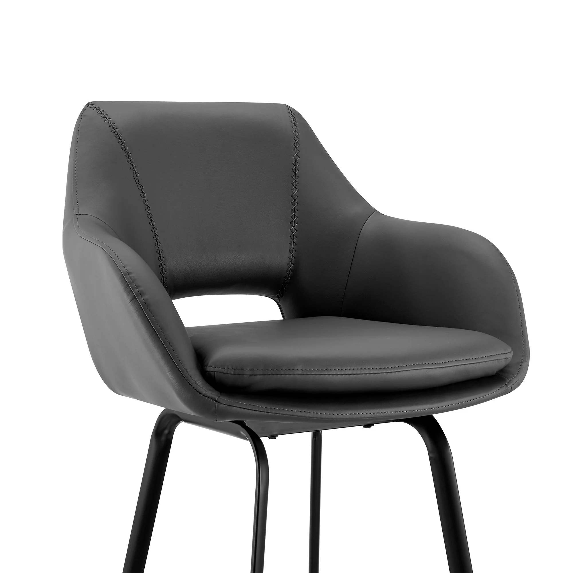 30" Gray on Black Faux Leather Comfy Swivel Bar Stool By Homeroots - Image 7