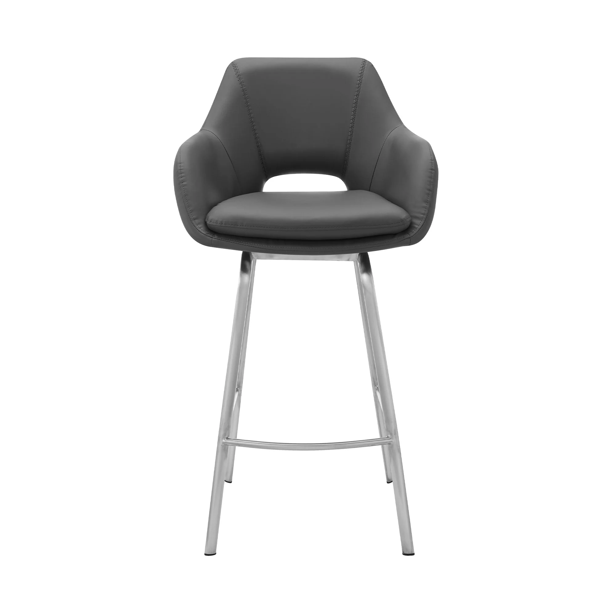 30" Gray on Stainless Faux Leather Comfy Swivel Bar Stool By Homeroots - Image 3