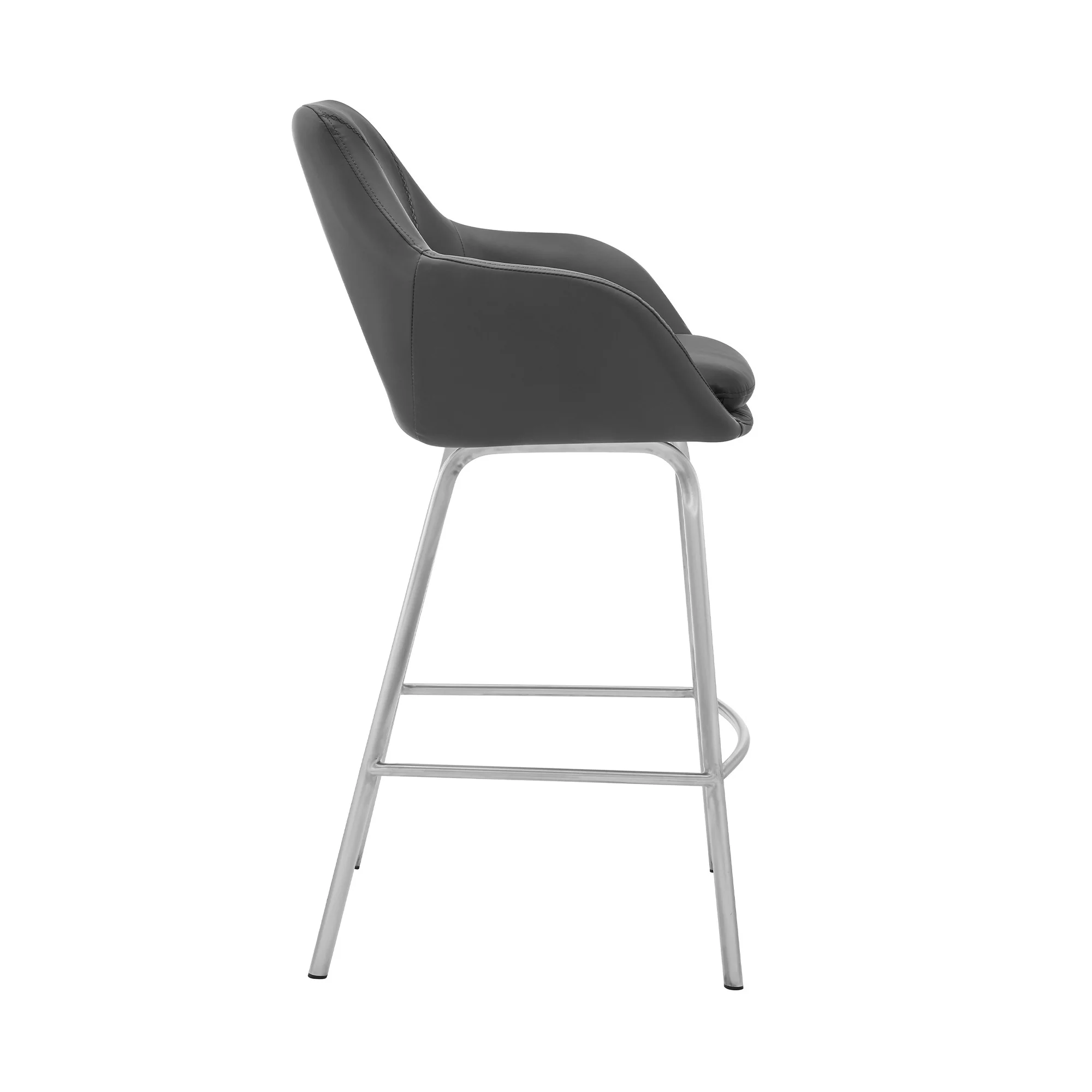 30" Gray on Stainless Faux Leather Comfy Swivel Bar Stool By Homeroots - Image 4