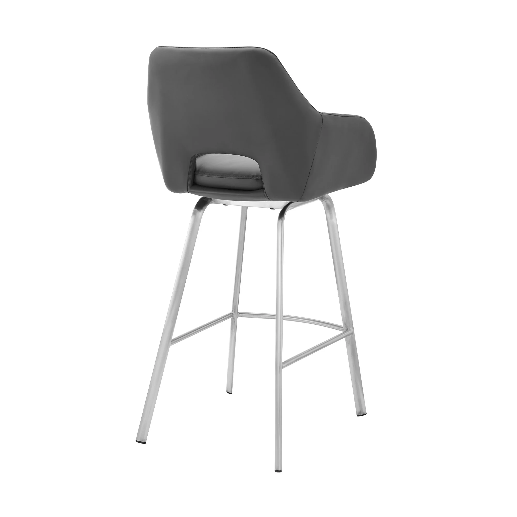 30" Gray on Stainless Faux Leather Comfy Swivel Bar Stool By Homeroots - Image 5