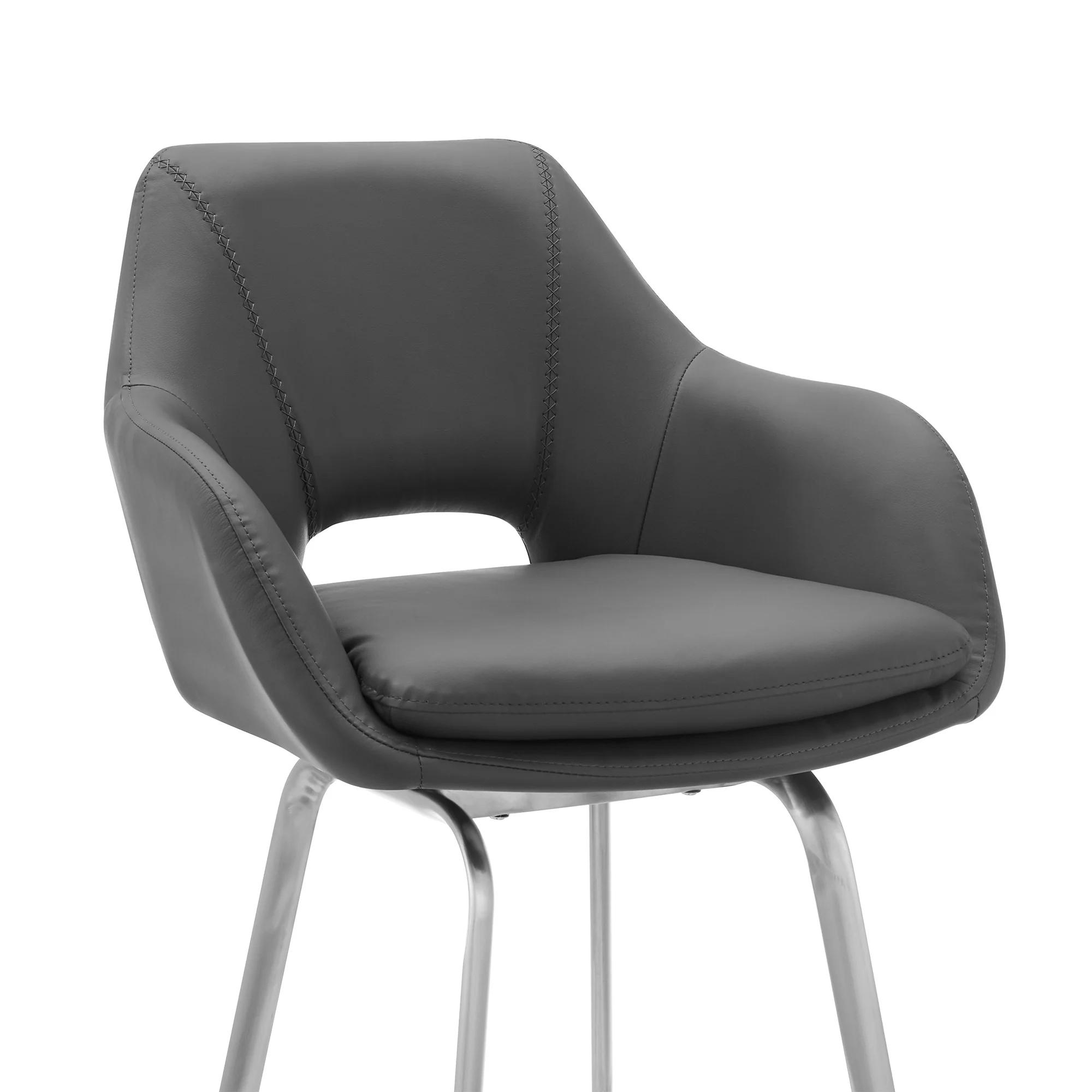 30" Gray on Stainless Faux Leather Comfy Swivel Bar Stool By Homeroots - Image 7