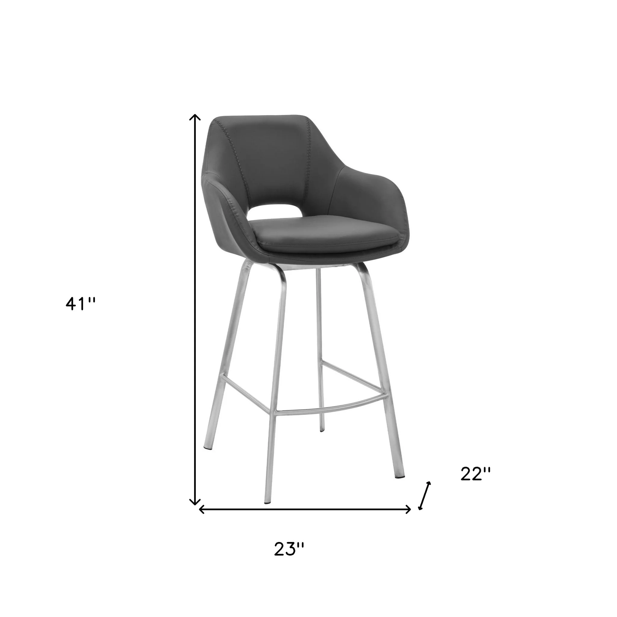 30" Gray on Stainless Faux Leather Comfy Swivel Bar Stool By Homeroots - Image 9