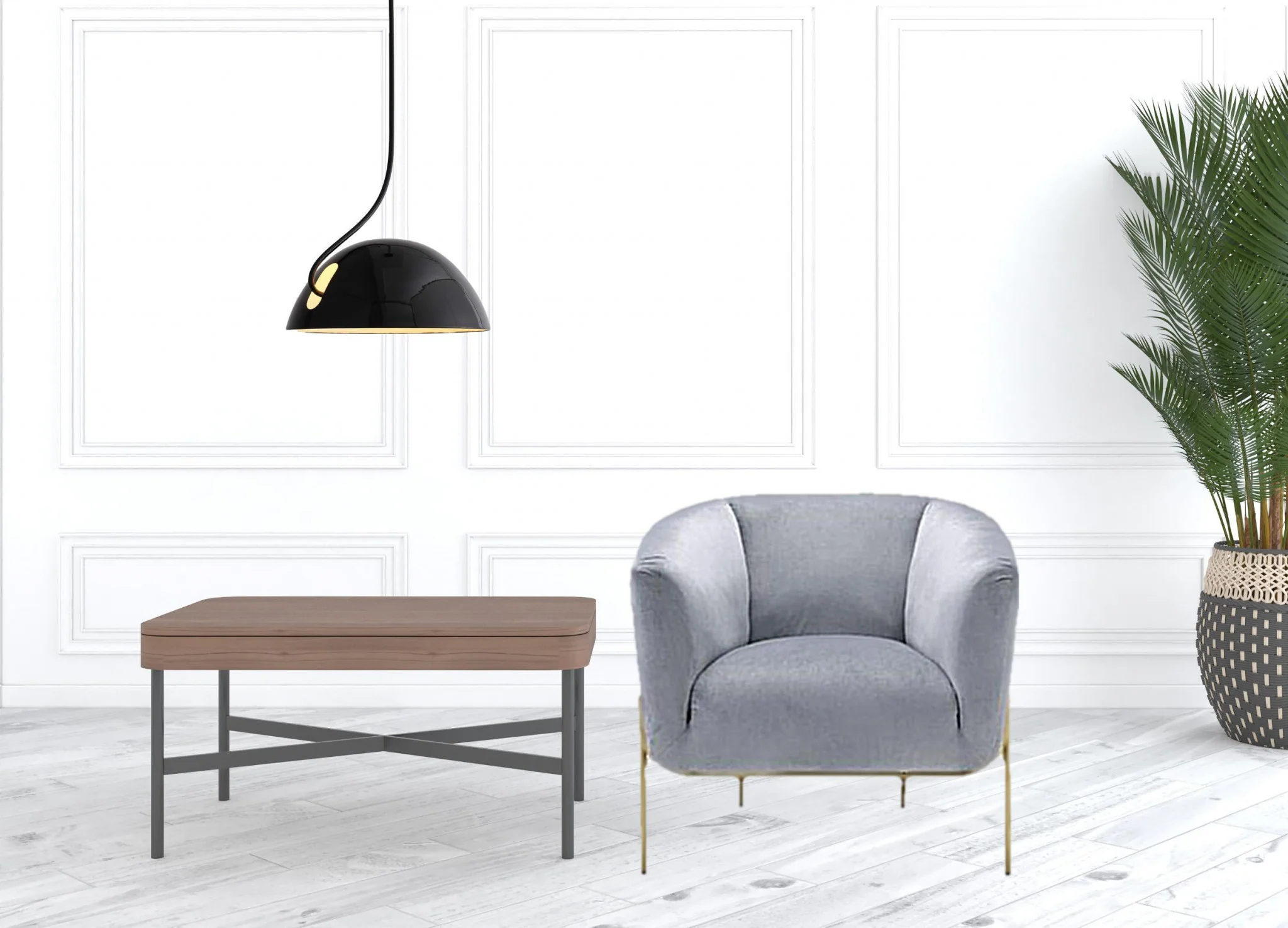 30" Gray Velvet And Gold Solid Color Barrel Chair By Homeroots - Image 2