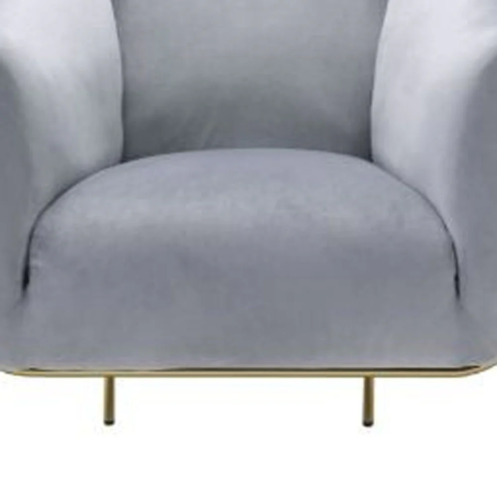 30" Gray Velvet And Gold Solid Color Barrel Chair By Homeroots - Image 3