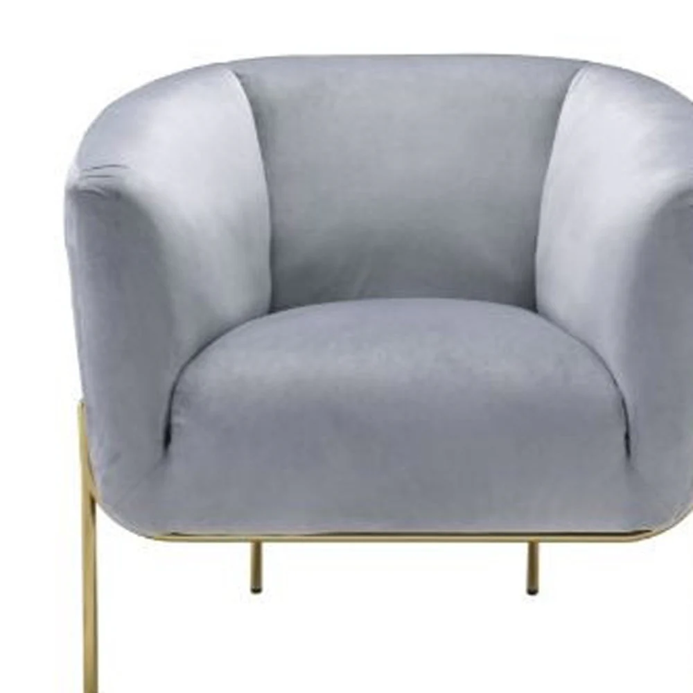 30" Gray Velvet And Gold Solid Color Barrel Chair By Homeroots - Image 4