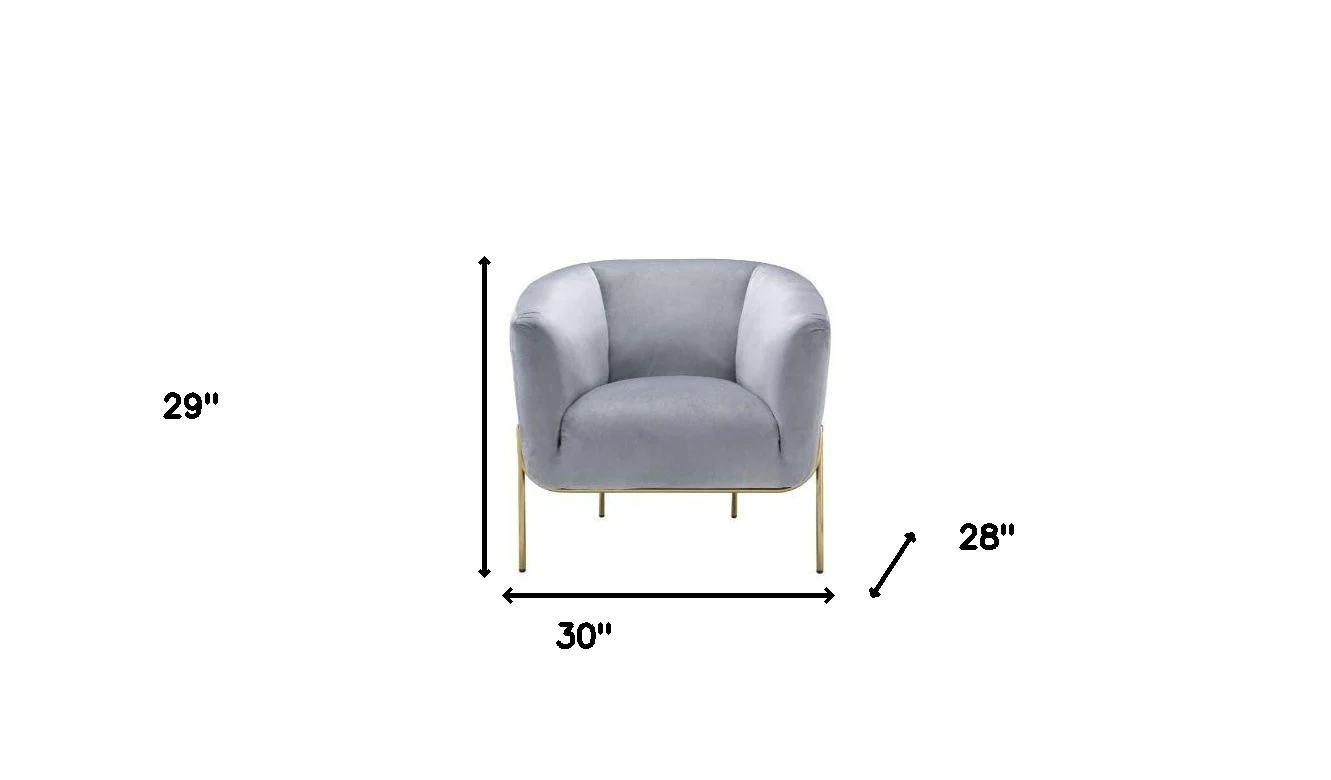 30" Gray Velvet And Gold Solid Color Barrel Chair By Homeroots - Image 5