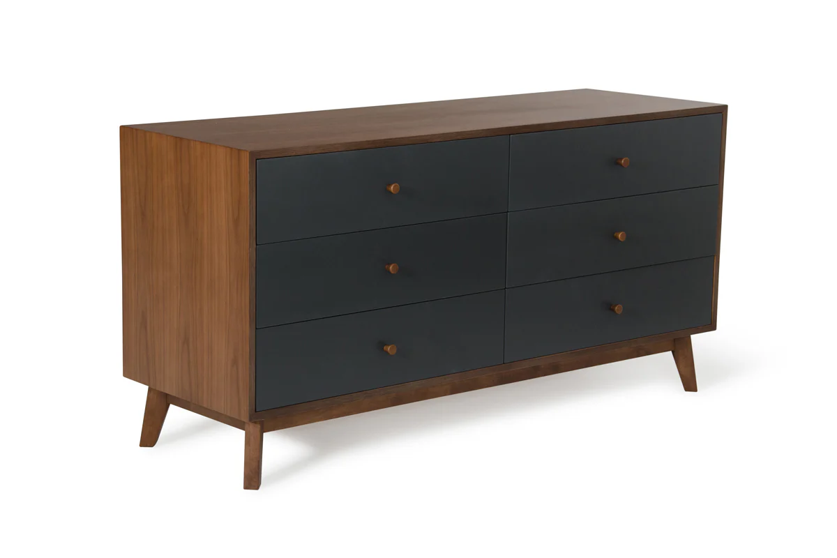 30 Grey and Walnut Veneer MDF and Wood Dresser with 6 Drawers By Homeroots - Image 3