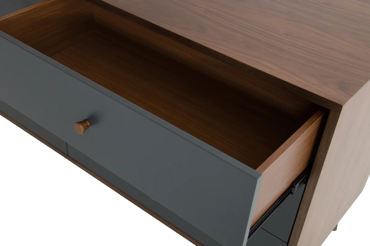 30 Grey and Walnut Veneer MDF and Wood Dresser with 6 Drawers By Homeroots - Image 5