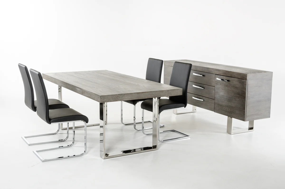 30' Grey Brush Veneer And Stainless Steel Dining Table By Homeroots - Image 2