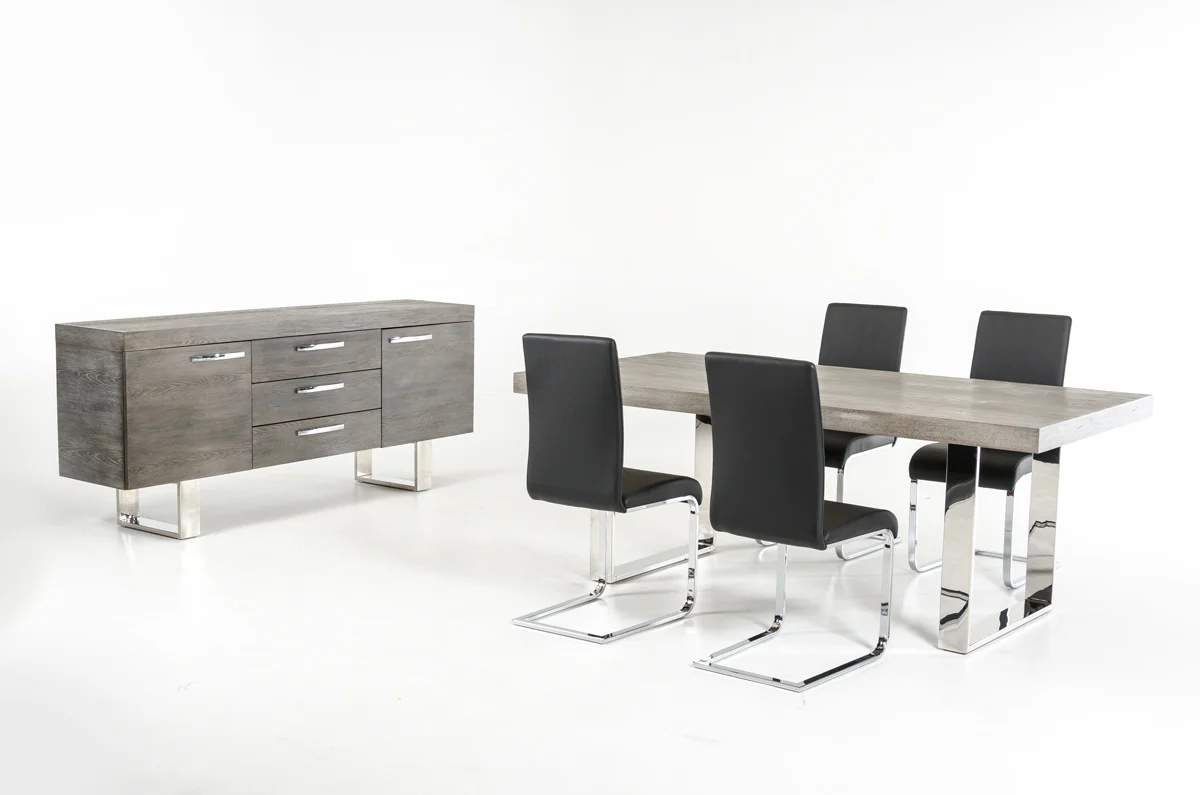 30' Grey Brush Veneer And Stainless Steel Dining Table By Homeroots - Image 3