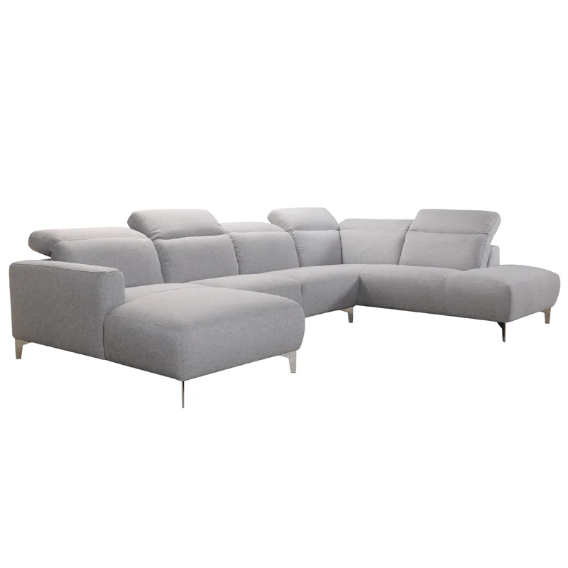 30' Grey Fabric and Iron Sectional Sofa with a Wood Frame By Homeroots - Image 3